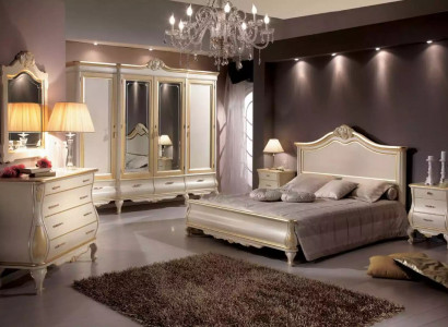 Bedroom set: bed, 2x nightstands, wardrobe, dresser, mirror